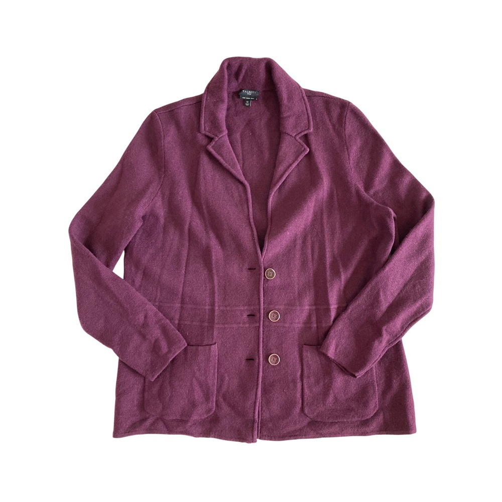 Talbots Woman Pure Merino Wool Knit Blazer Cardigan Plum Purple 1X